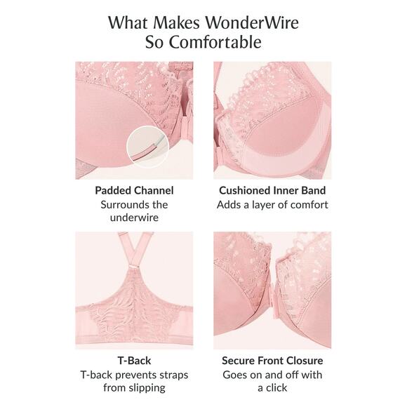 Glamorise Wonderwire Front Closure T Back Bra Cafe Size‎ 34G Nude Tan Cream Lace - Picture 5 of 16